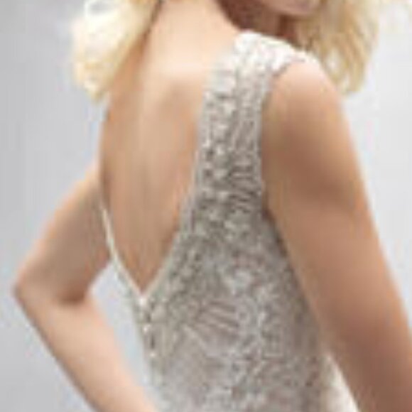 Mermaid Lace-Back Ivory Wedding Dress, BLING Shoulders, Fitted Sexy Fit & Flare - Picture 5 of 12